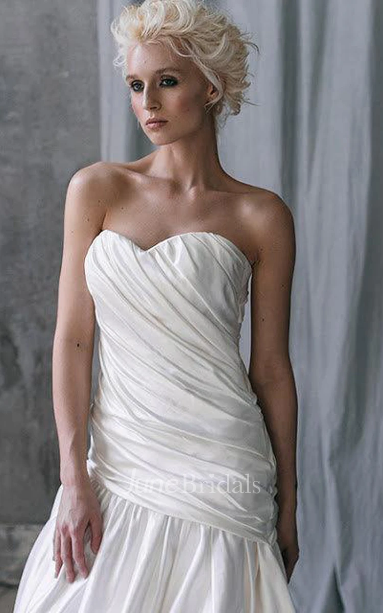 Sweetheart Long Satin Wedding Dress With Ruching and Dropped Waist