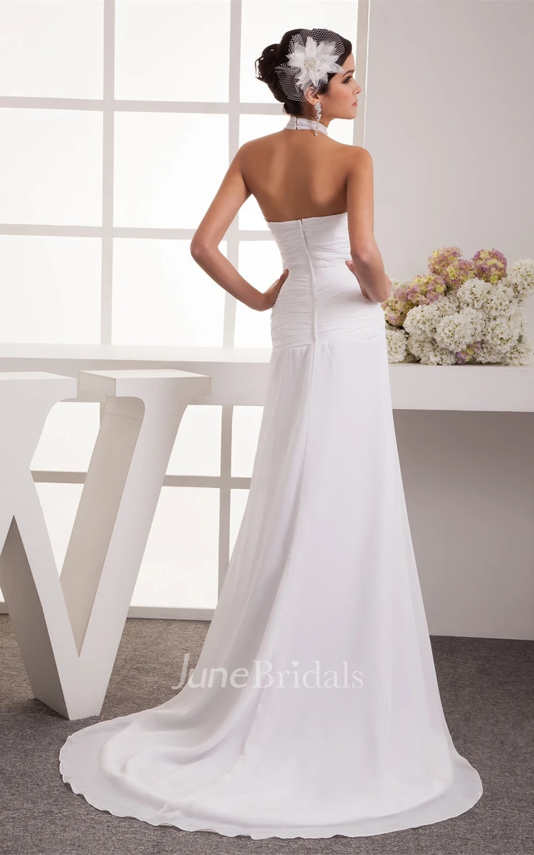 Sleeveless High-Neck Floor-Length Dress with Ruched Bodice