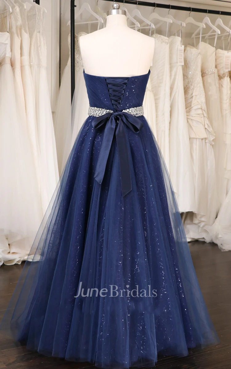 Elegant Ball Gown Tulle Prom Dress with Sash and Corset Back