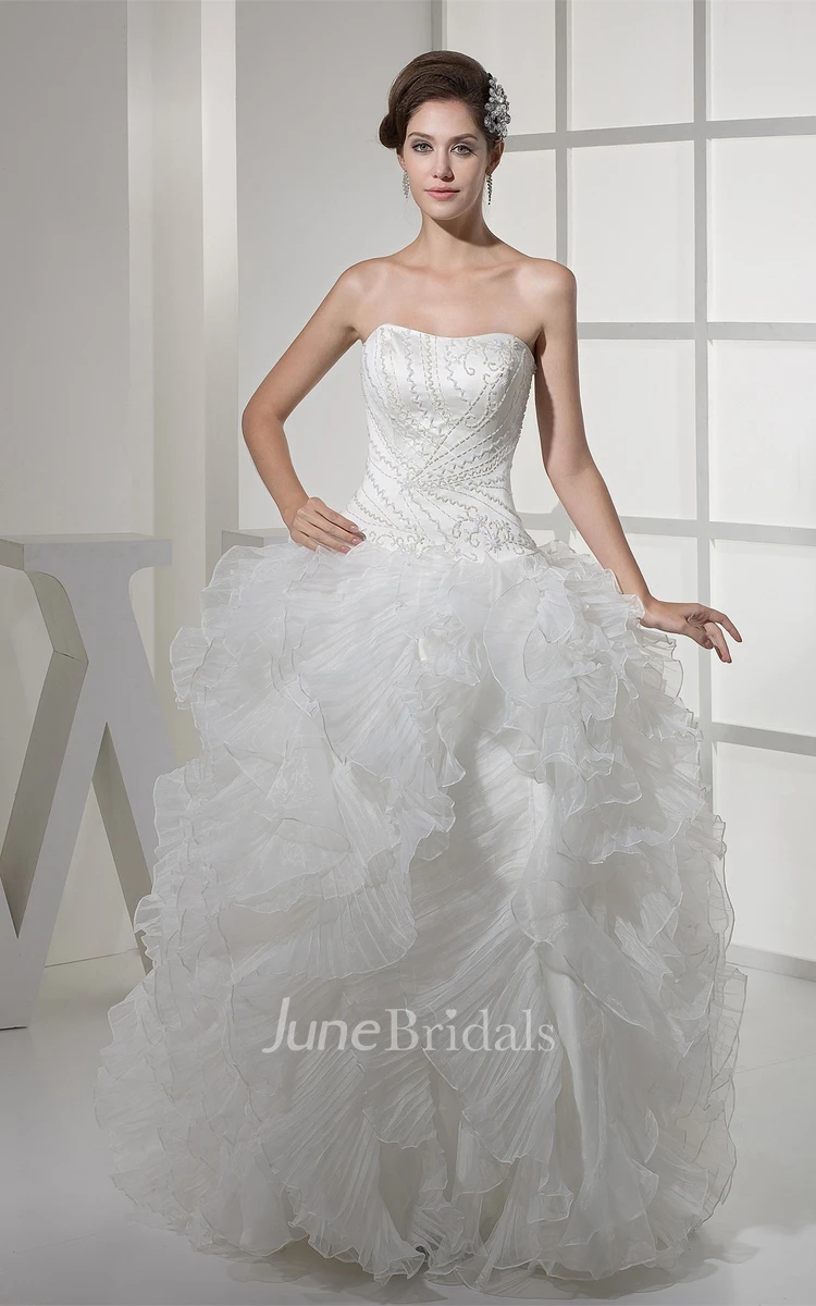 Sweetheart Satin Bodice Ball Dress with Ruffles and Embellishment