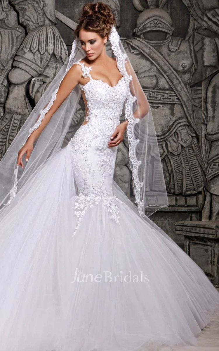 Magnificent Tulle Mermaid Lace Wedding Dress with Wedding Veil