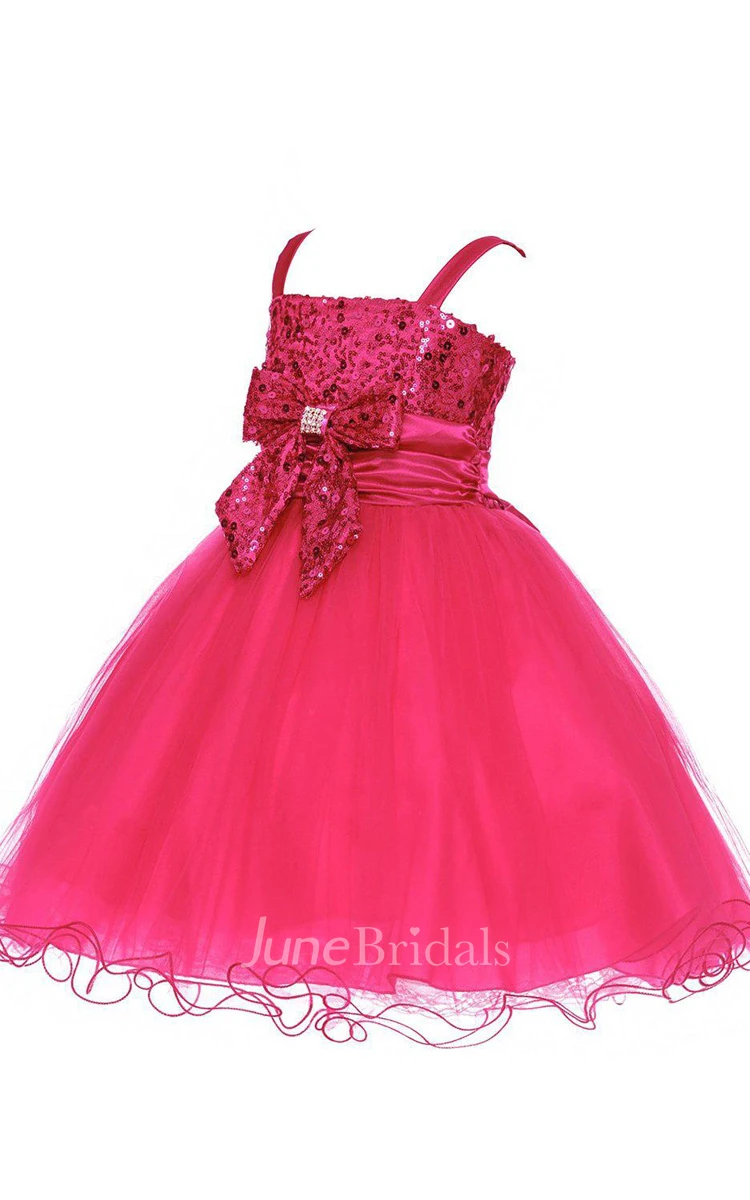 Sleeveless A-line Appliqued Organza Dress With Bow