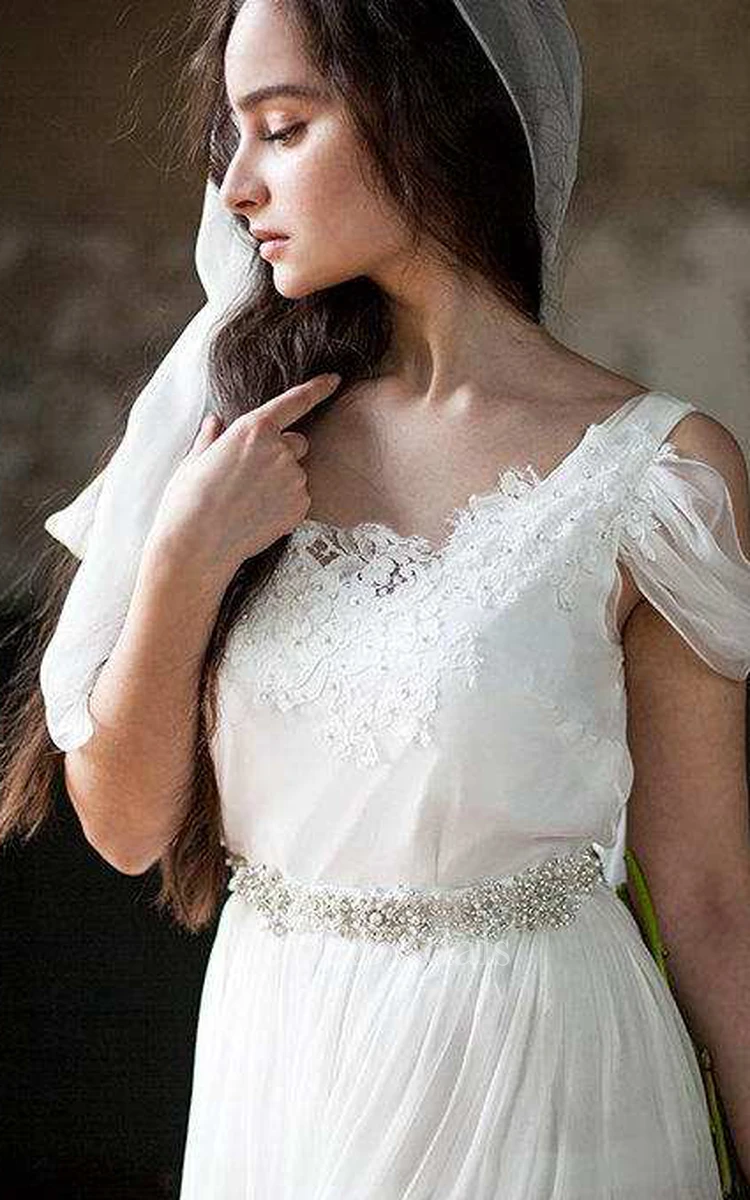 Chiffon Tulle Beaded Lace Wedding Dress