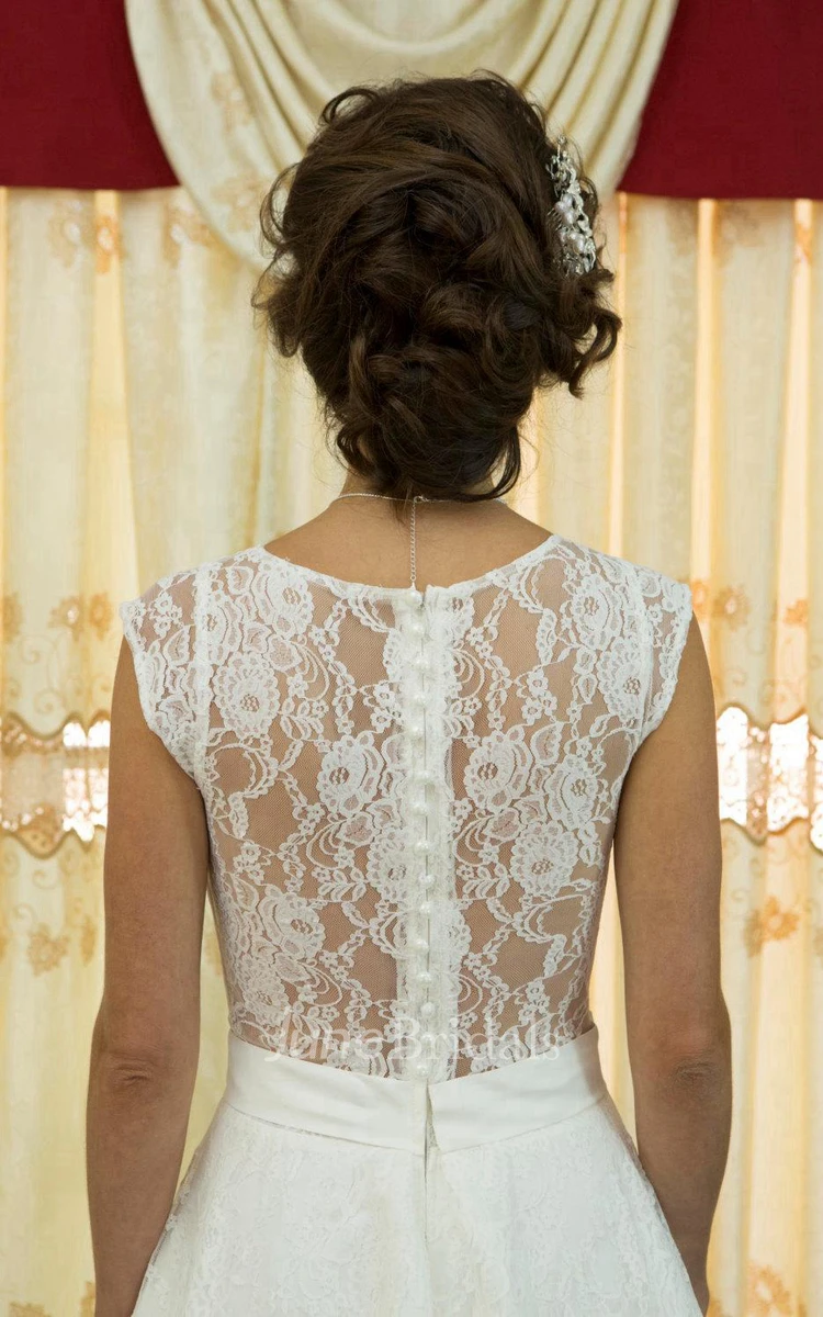 Lace Overlaying A-Line Wedding Gown With See Through Back