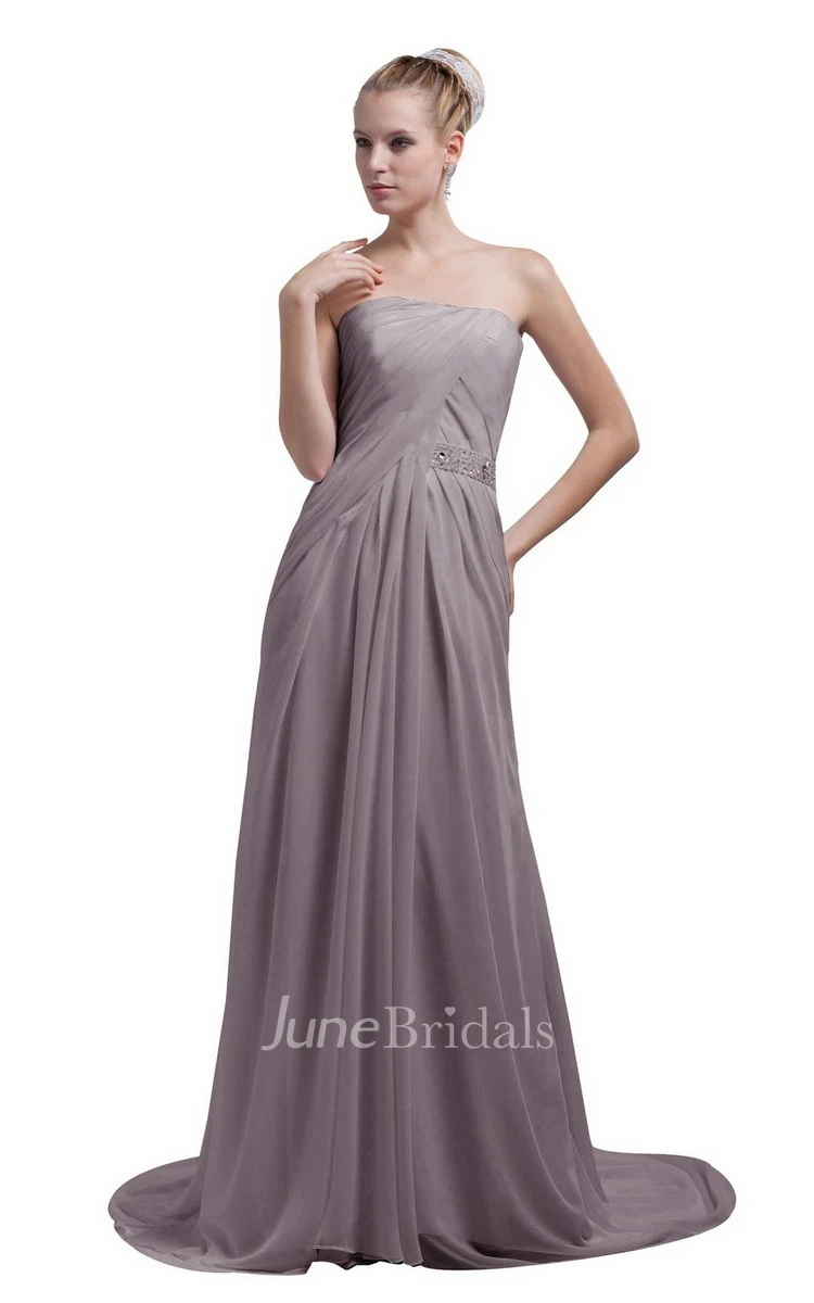 Train Strapless Chiffon A-line Gown With Beaded Band