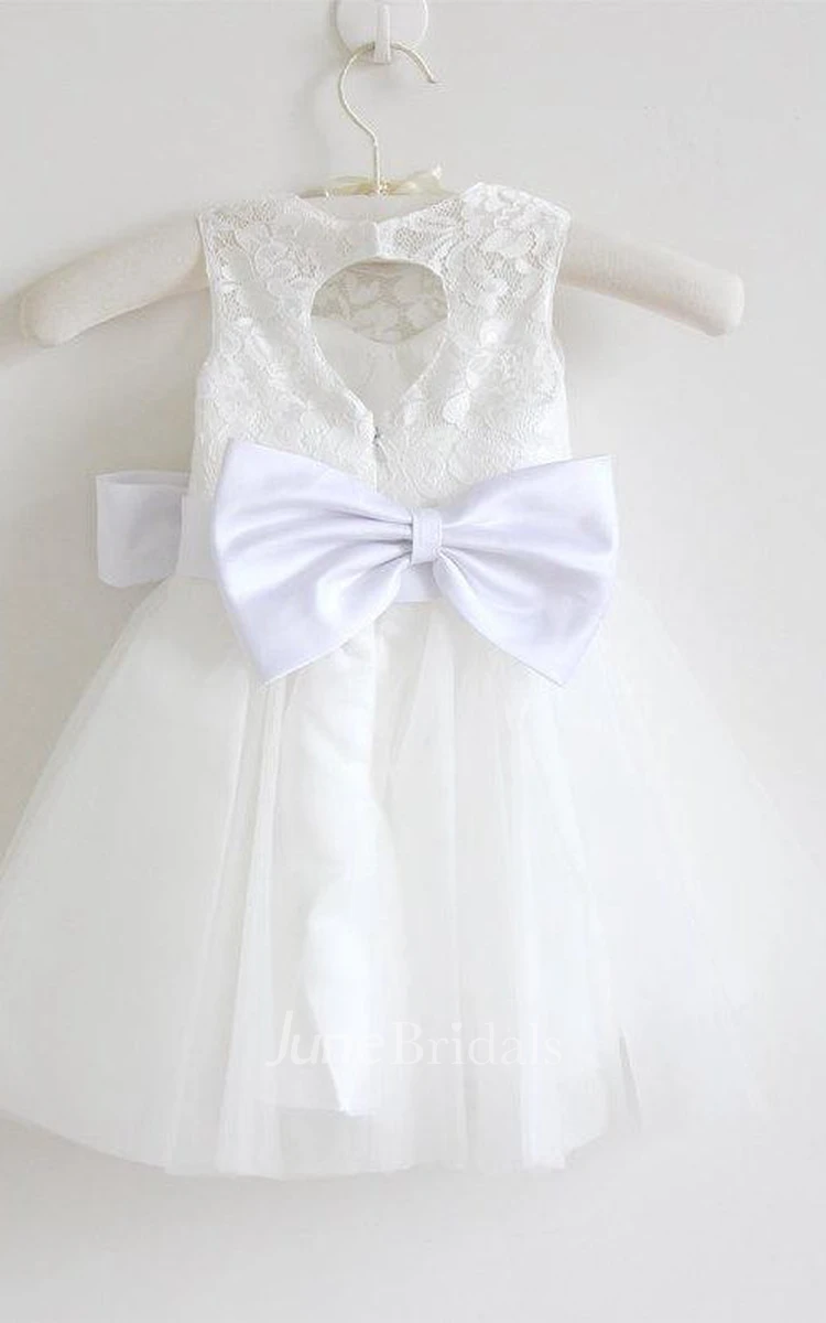 Knee-length Sleeveless Sleeve Tulle&Lace Dress With Bow&Flower