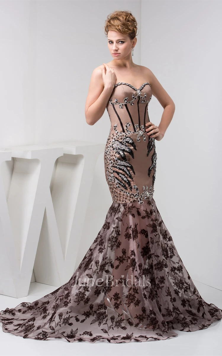 Sweetheart Column A-Line Gown with Lace and Rhinestone