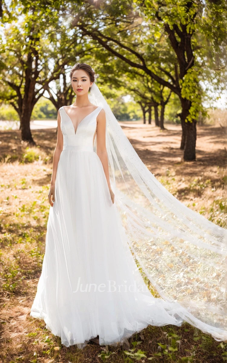 Simple A-Line Coutry Wedding Dress V-neck Elegant Garden Casual Gown
