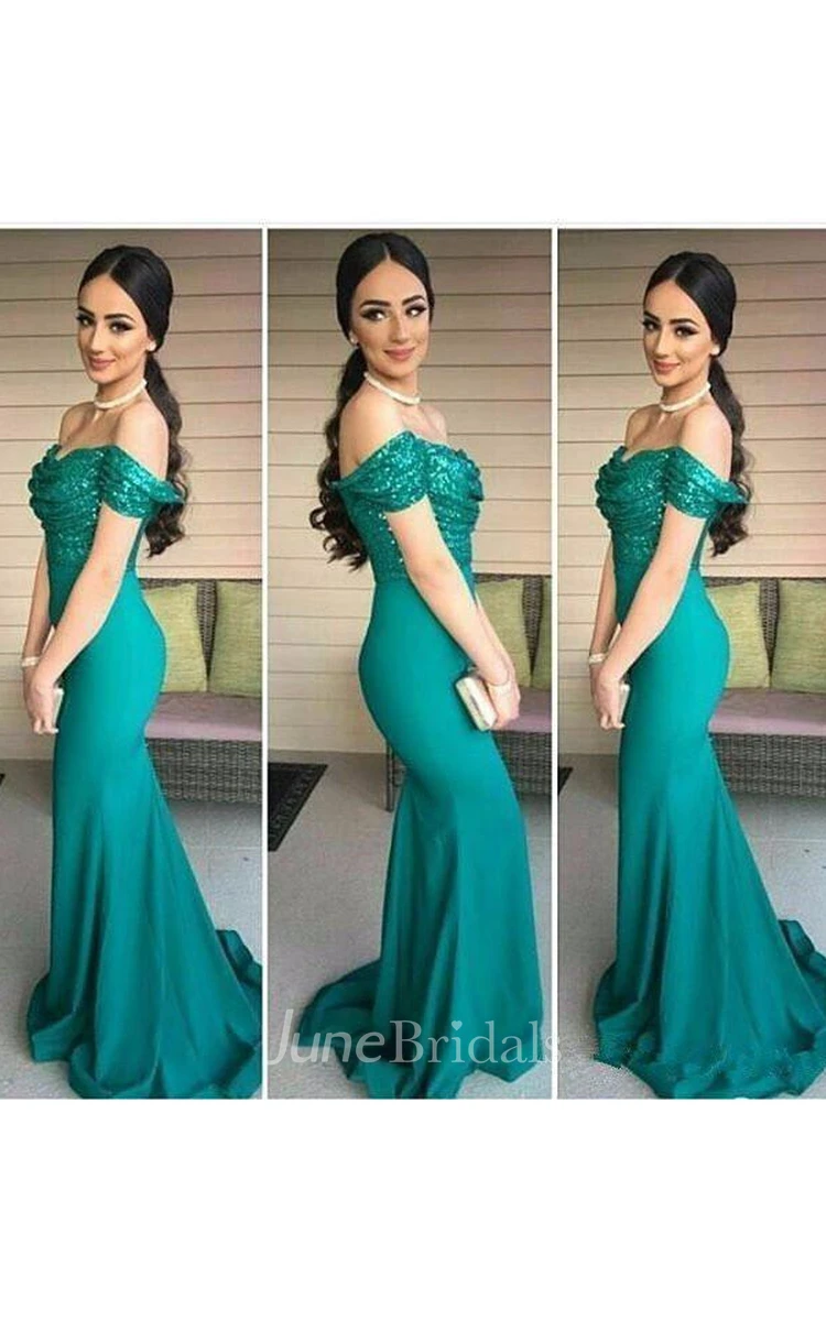 Off Shoulder Sequin Turquoise Evening Long Mermaid Party Dress