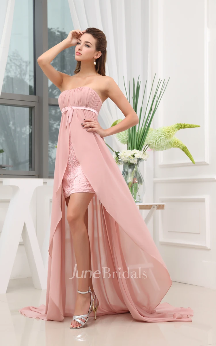 Strapless Chiffon Dress With Empire Waist and Front Slit