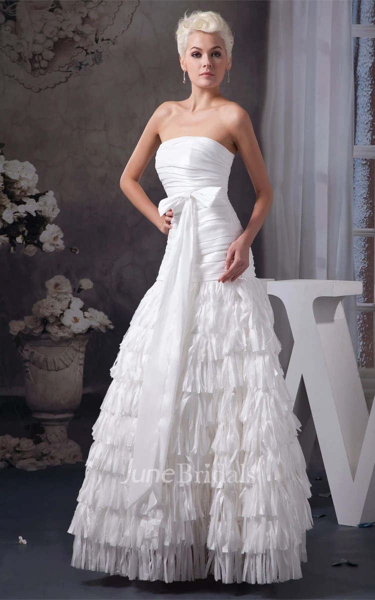 Strapless Ruched A-Line Dress with Ribbon and Tiers