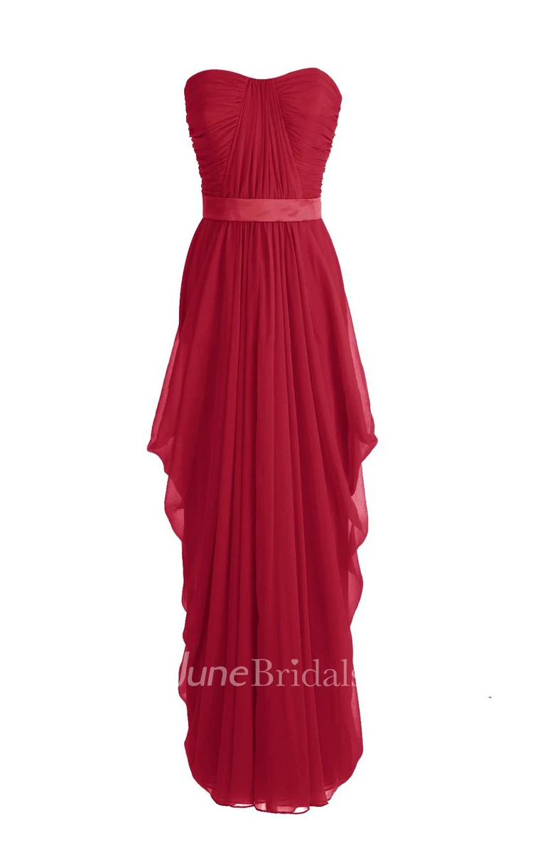 Chic Asymmetrical Ruched A-line Gown With Satin Band