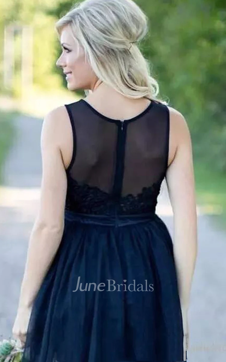 A-Line Jewel Sleeveless Lace Tulle Dress