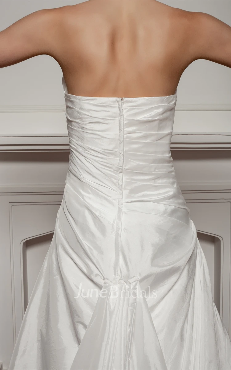 Strapless Taffeta A-Line Dress with Beading and Sweep Train