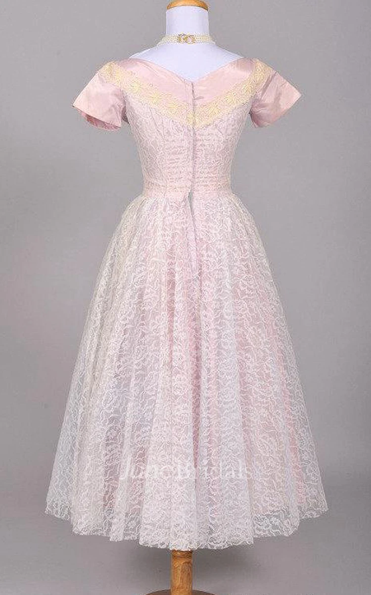 1950 Lilac Lace Vintage Wedding Dress