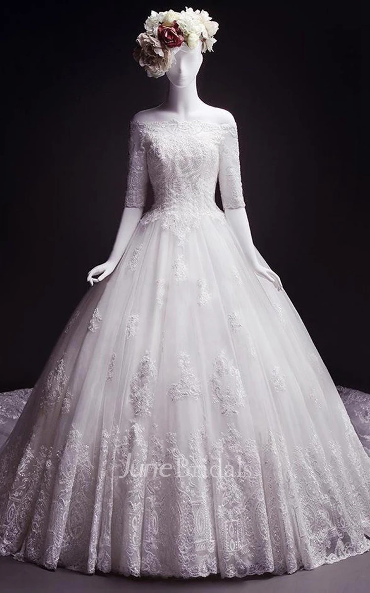Half Sleeves Appliques Court Train Wedding Dress Half Sleeves Appliques Court Train Wedding Dress