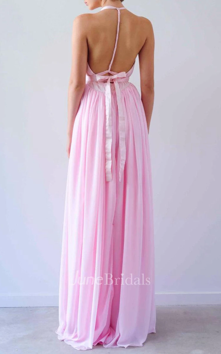 Beautiful Baby Pink Halter Neck Gown Dress