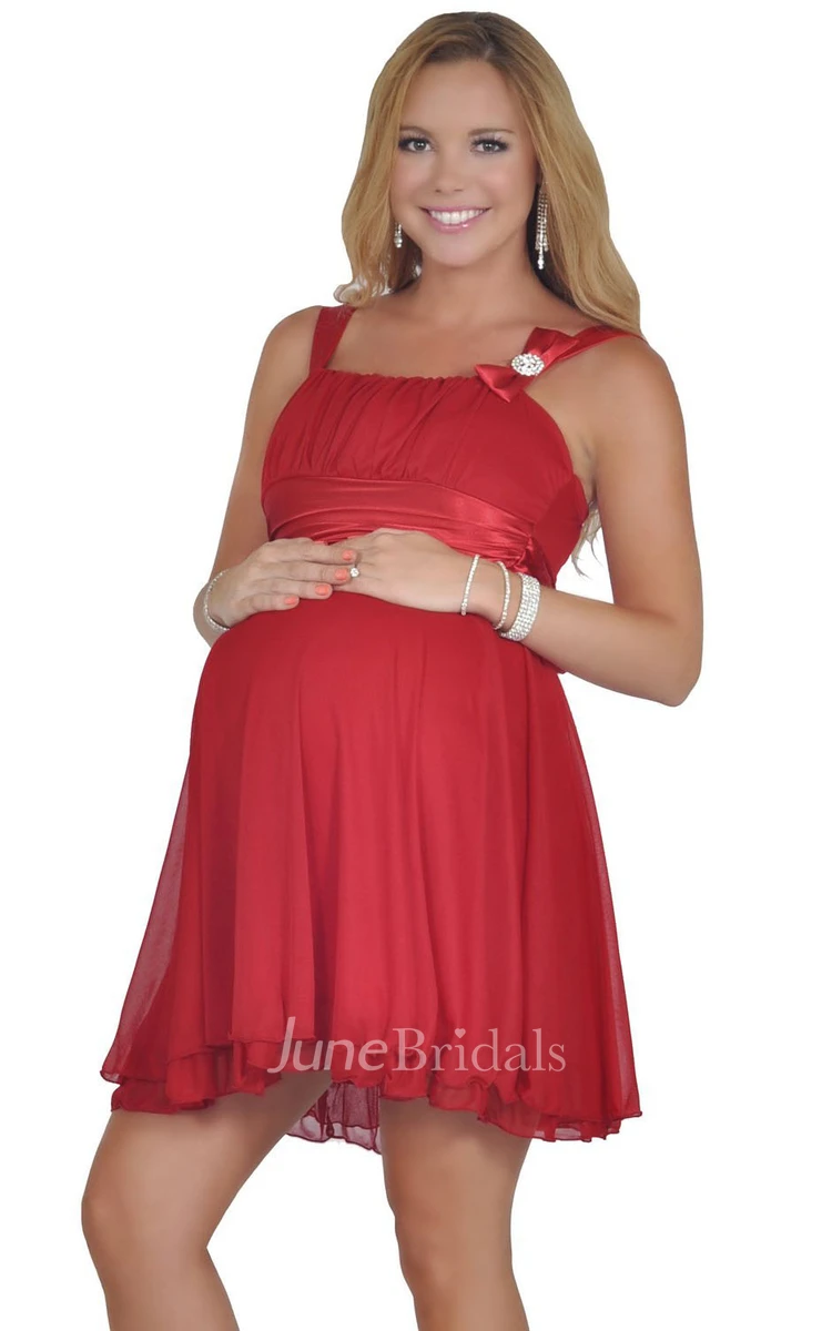 Sleeveless Short Pleated Layered Chiffon Maternity Dress