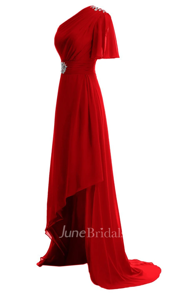 One-shoulder High-low Dress With Beading and Drapping