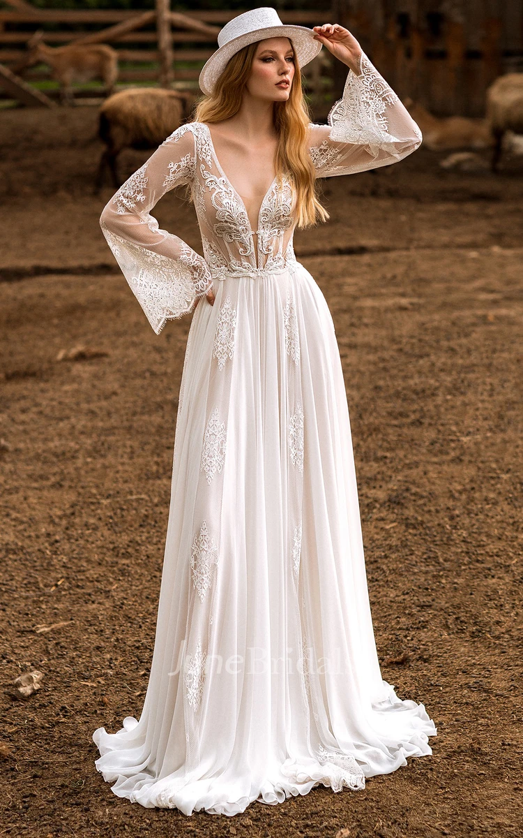 Long sleeve low clearance back wedding dress