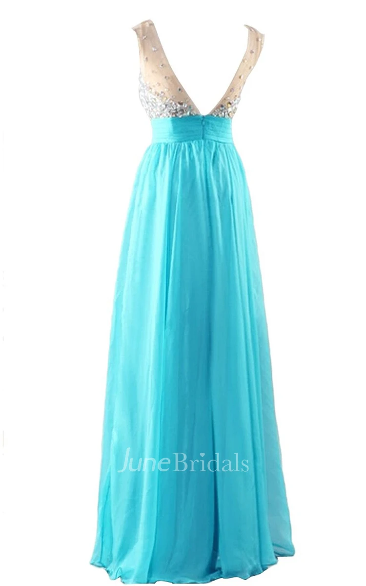 Glamrous V-neck Crystal-beaded Chiffon A-line Gown