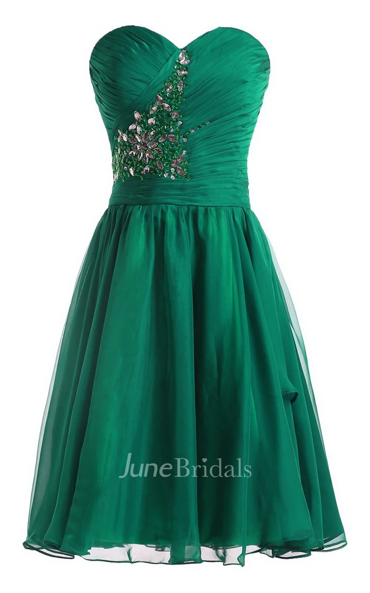 Strapless Pleat and Ruched A-line Dress With Leaf Print