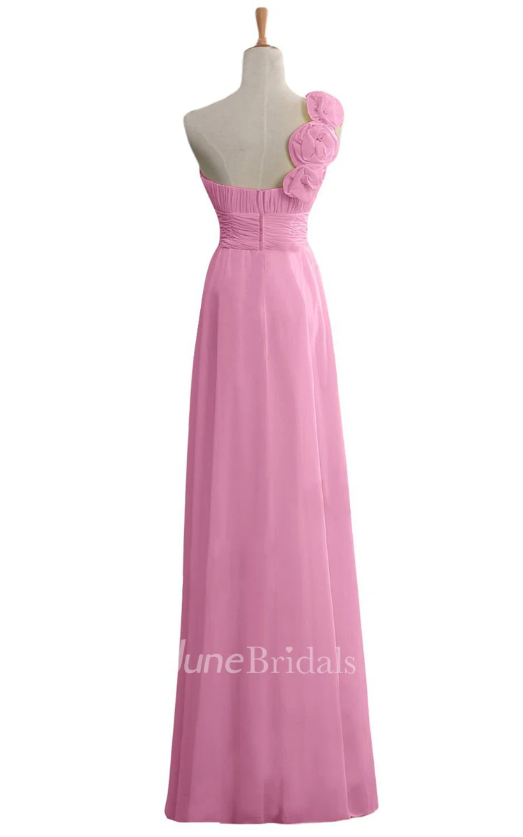 Floral One-shoulder Chiffon A-line Gown With Ruched Band