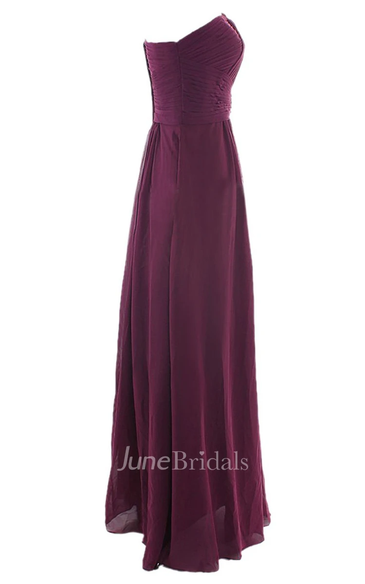 Elegant Strapless Ruched A-line Gown With Crystal Brooch