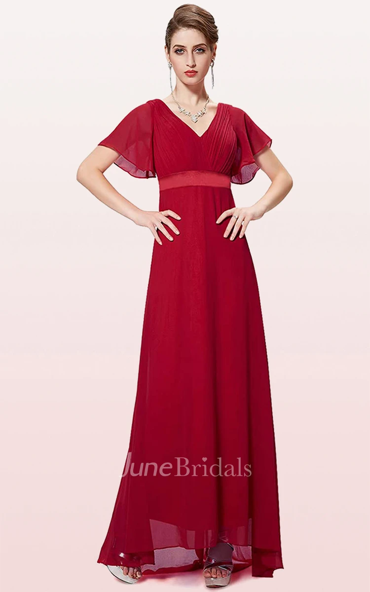 A Line V-neck Chiffon Short Sleeve Formal Mother Dress With Ruffles
