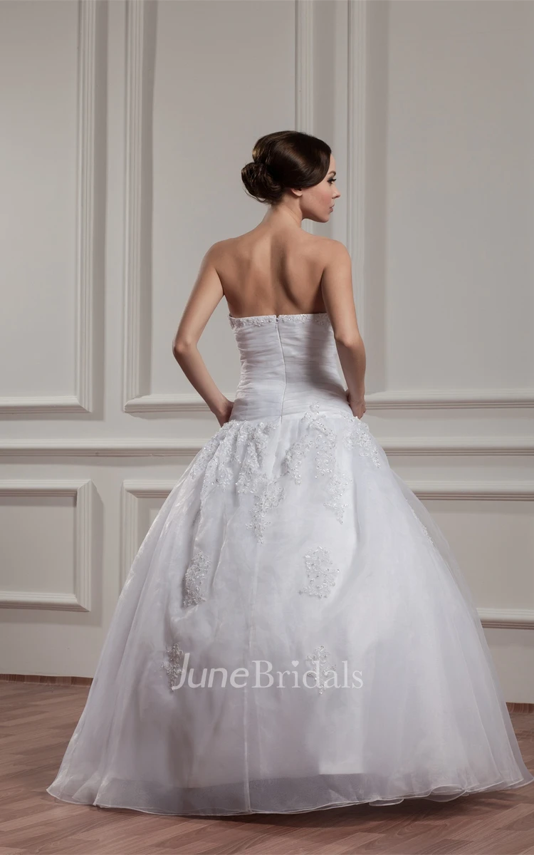 Strapless Jeweled A-Line Ball Gown with Appliques