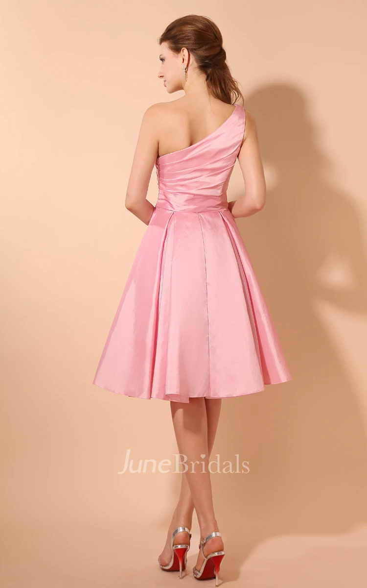 Strapless Taffeta Dress With Flower And Ruching Top