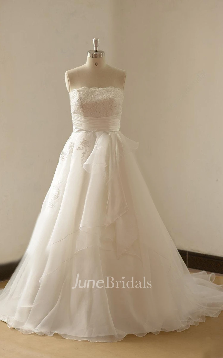Simple Ivory A Line Organza Lace Wedding Dress
