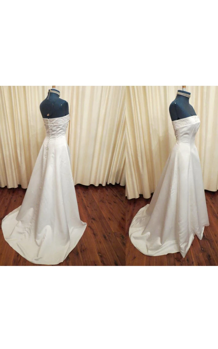 Strapless Button Back A-Line Floor-Length Satin Wedding Dress
