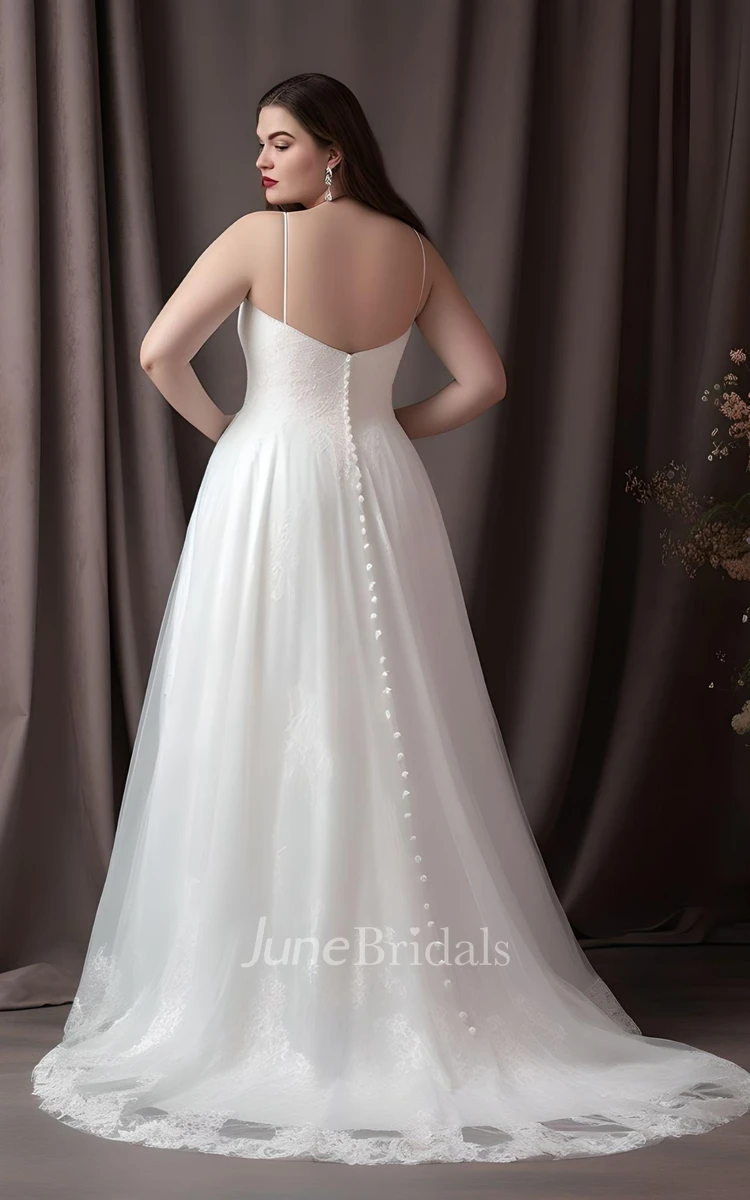2023 Plus Size A-Line Lace Tulle Sleeveless Wedding Dress Simple Sexy Bohemian Elegant Spaghetti Country Garden