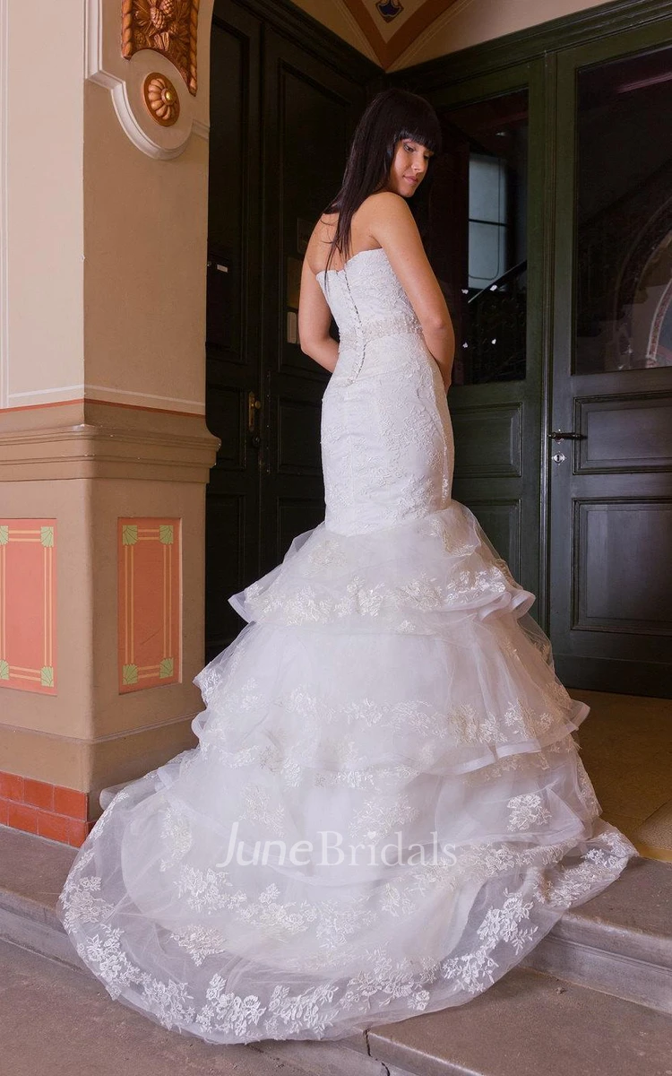 Strapless Mermaid Wedding Dress With Frilly Tulle Skirt and Beading Detailing