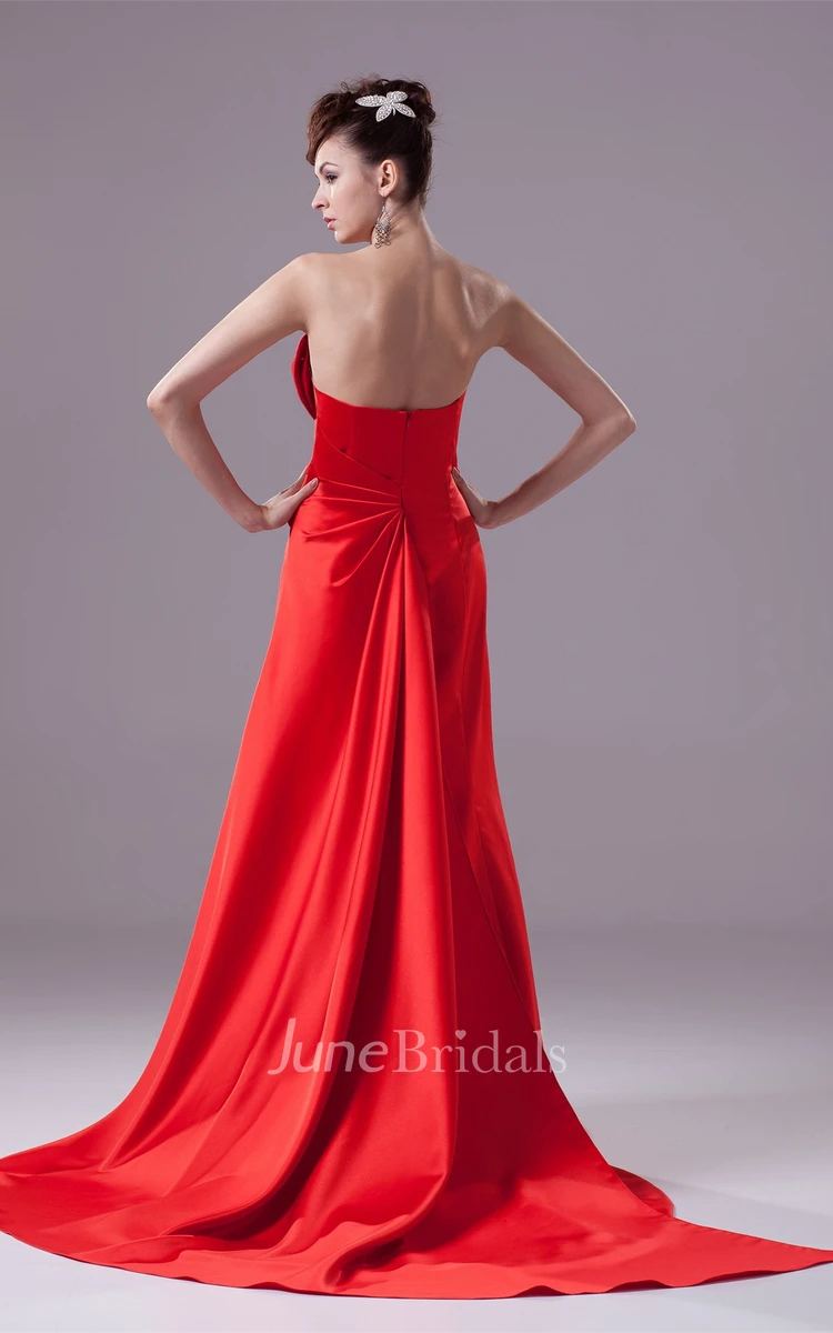 Floor-Length Layered Strapless A-Line Side Draping Gown with Beadings