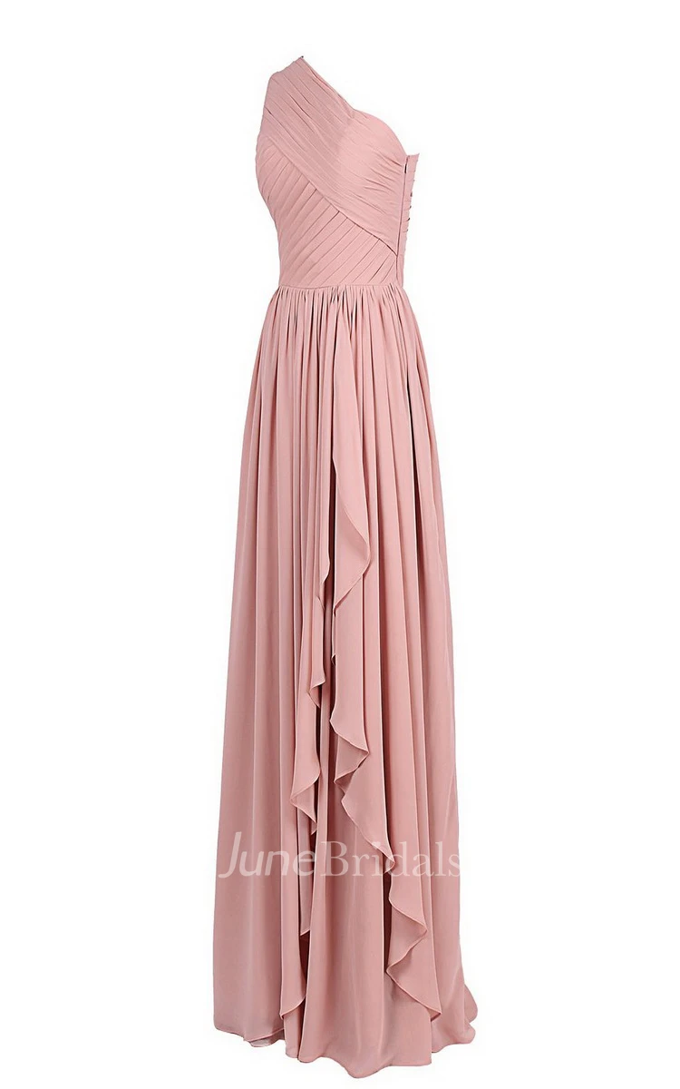 One-shoulder Ruched Chiffon Gown With Asymmetrical Hem