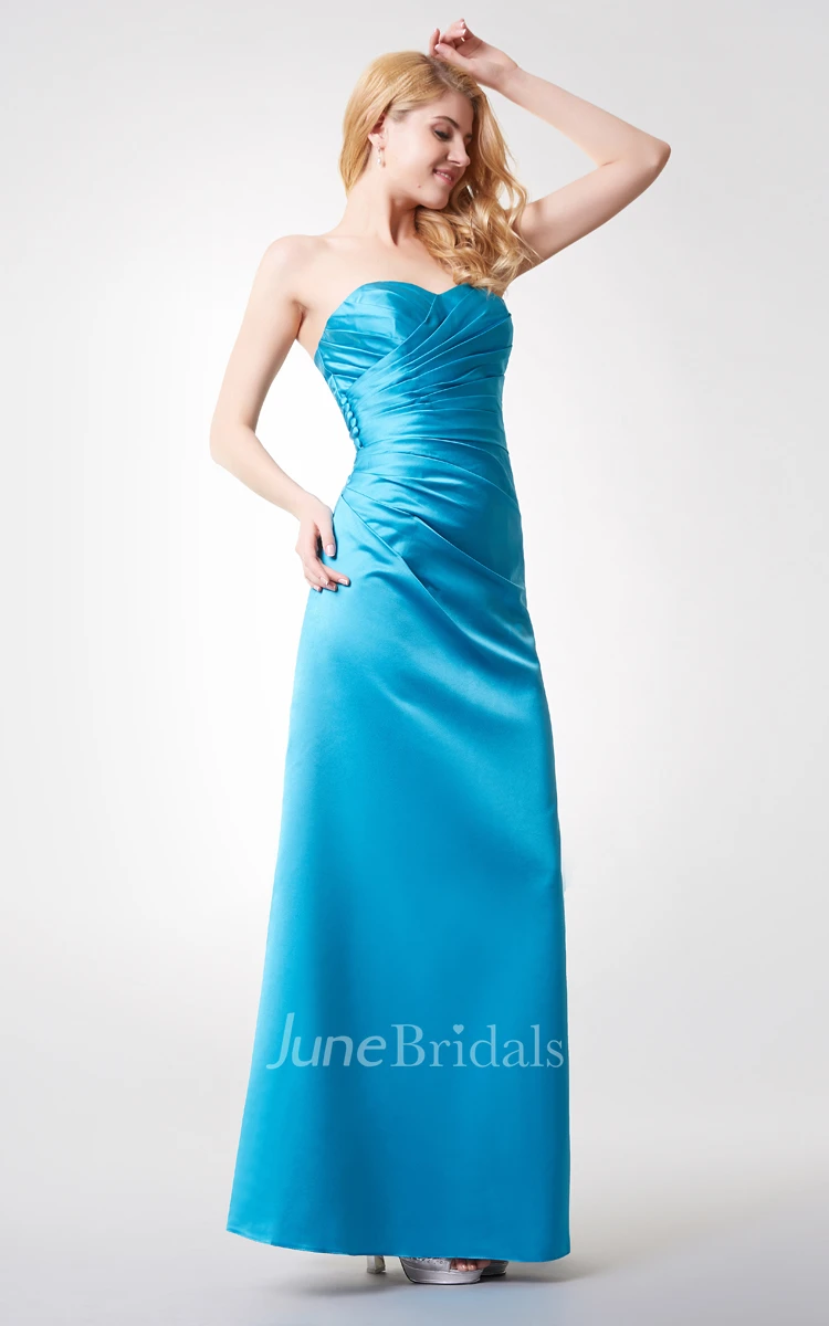 Sweetheart Ruched Backless A-line Long Satin Dress