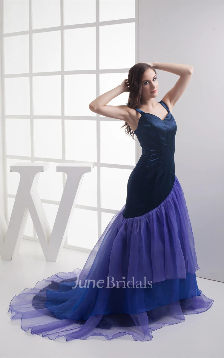 Mute-Color Pleated A-Line Gown with Tiers