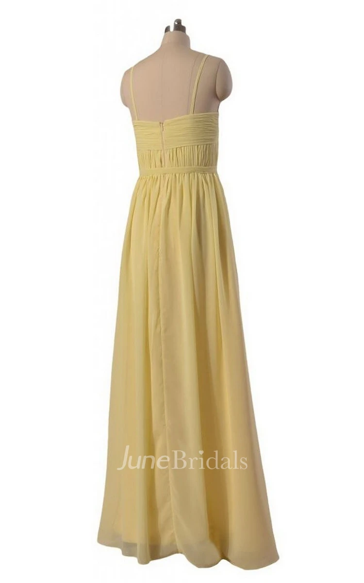 Spaghetti Straps Sweetheart Pleated A-line Gown With Band