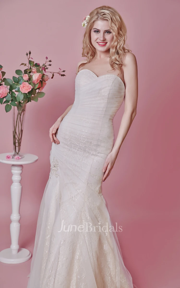 Strapless Backless Tulle Mermaid Dress With Appliques