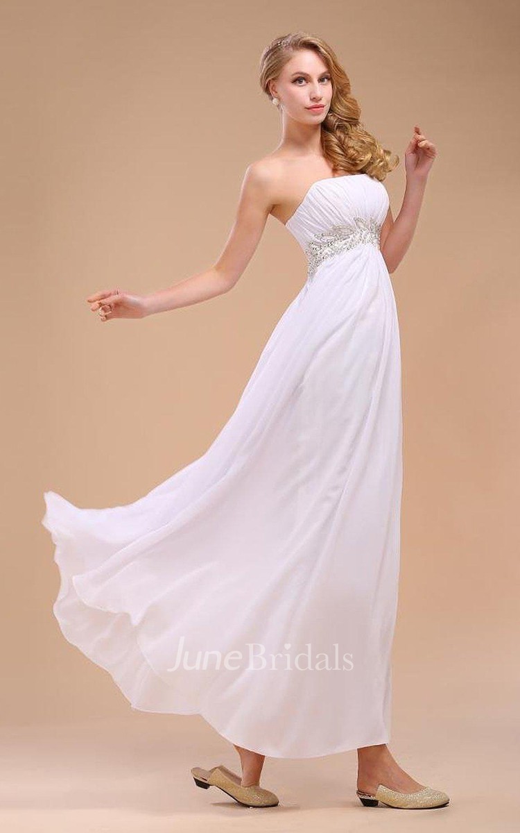 White Chiffon Strapless Long Dress