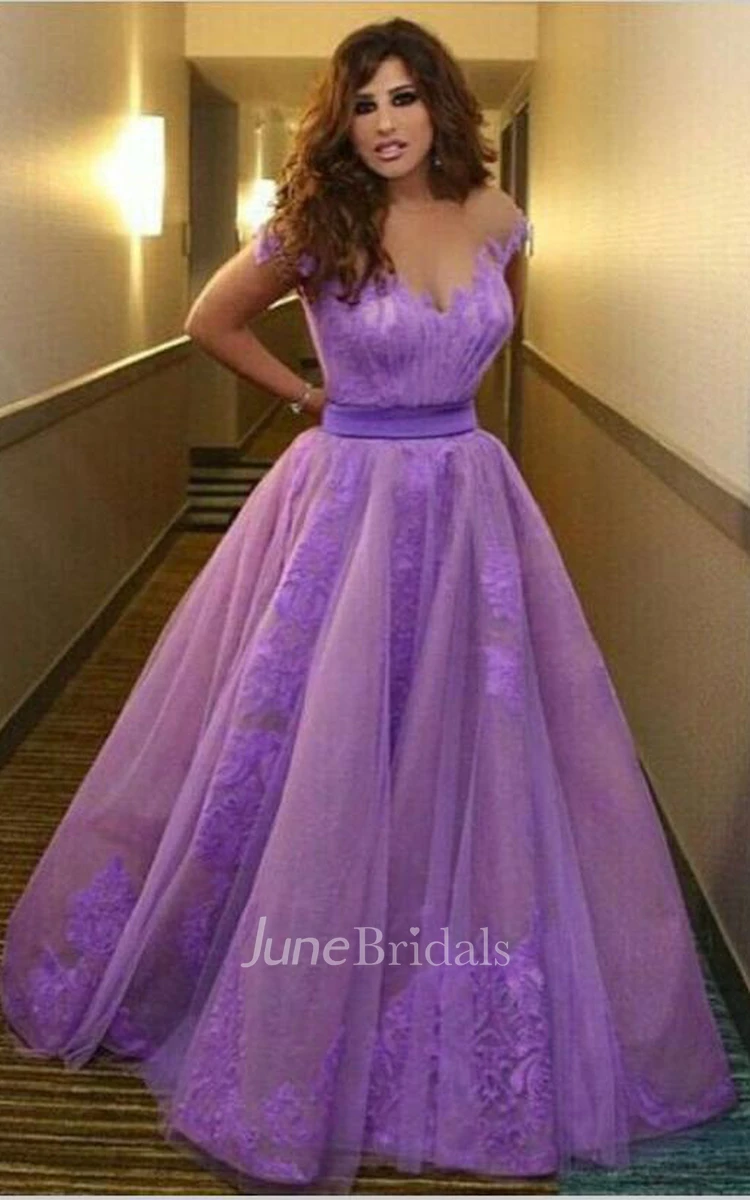 Delicate Off-the-shoulder Tulle Princess Prom Dress With Appliques
