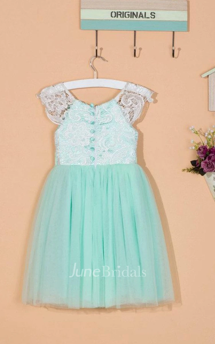 Cap Sleeve Pleated A-line Tulle&Lace Dress With Ruching