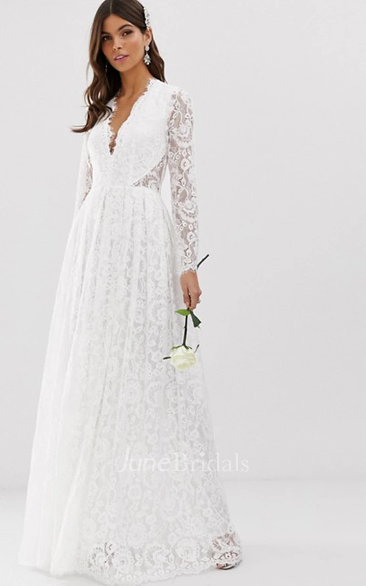 Sexy Lace Sheath Plunging Neckline Keyhole Wedding Dress