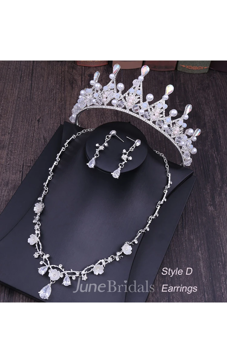 Bridal Accessory-Crown Necklace Earrings/Earclips Set