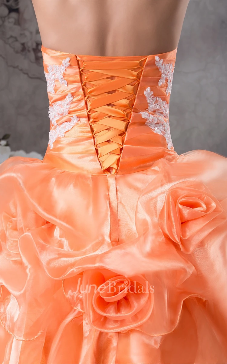 Sweetheart Ruffled Ball Gown with Flower and Appliques