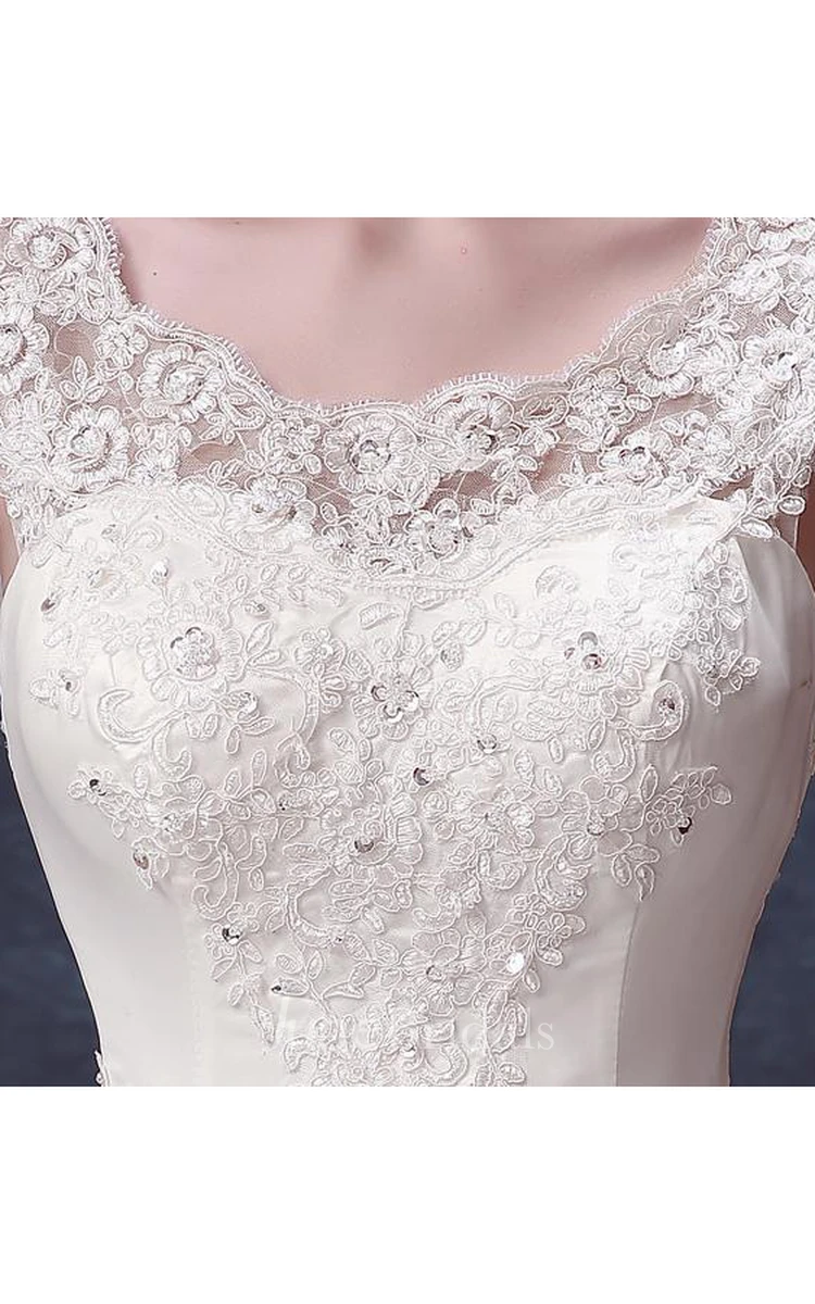 Elegant Scoop Sleeveless Lace Wedding Dresses Ball Gown Lace-up