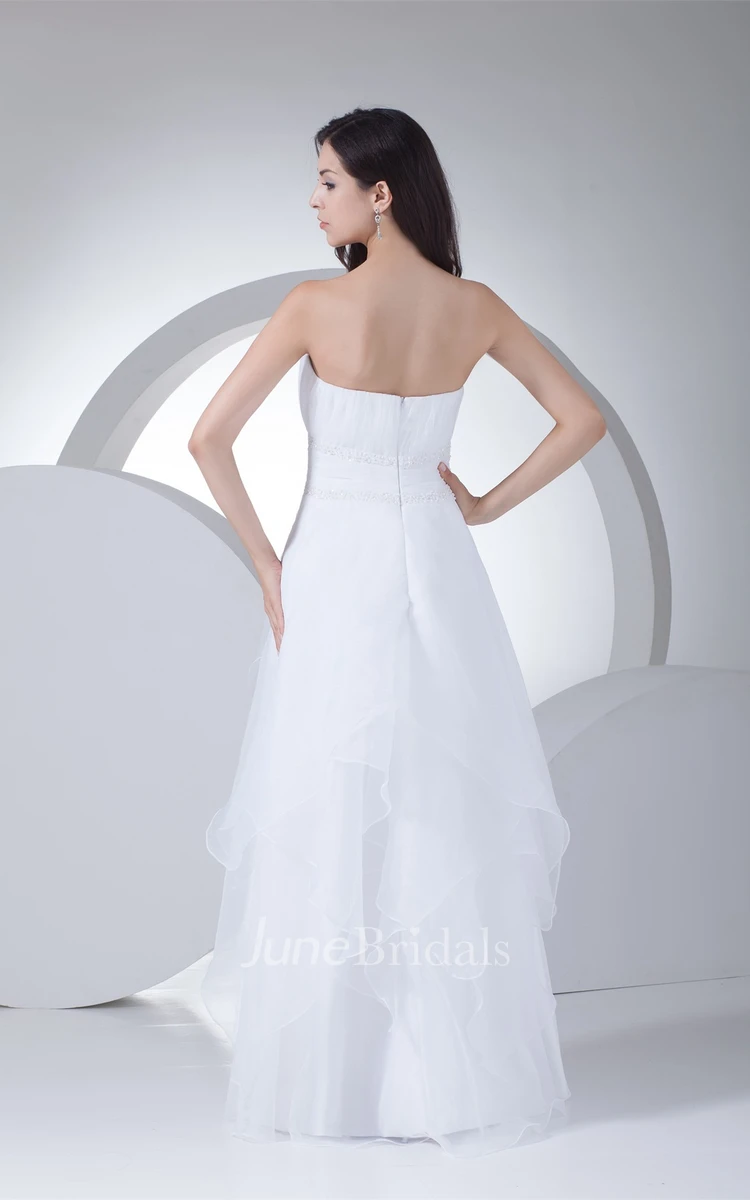 Strapless Ruffled A-Line Gown with Stress and Ruched Waist