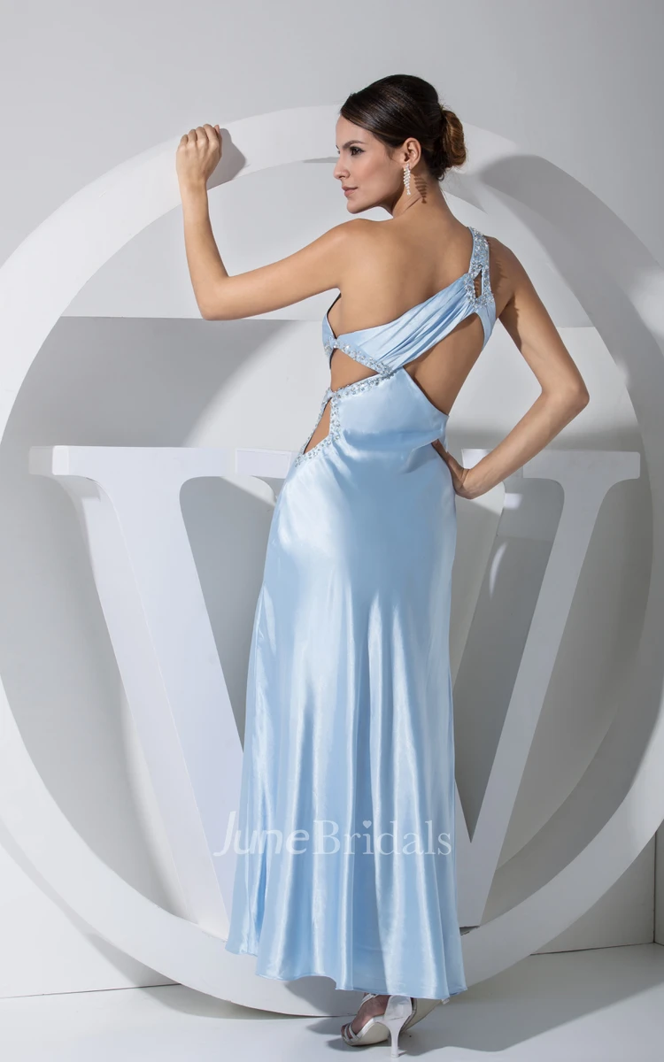 Satin Sleeveless Front-Split Dress With Keyhole